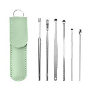 Ear Cleaning Tool Stainless Steel Ear Pick Kit &1Pc Storage Bag Earwax Remover Tool (Color: Green A)