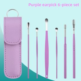 Ear Cleaning Tool Stainless Steel Ear Pick Kit &1Pc Storage Bag Earwax Remover Tool (Color: Purple B)