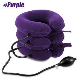 Cervical Neck Traction Device,Relief for Chronic Neck & Shoulder Alignment Pain,Inflatable Neck Stretcher Collar for Home Relief (Color: Purple)