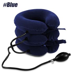 Cervical Neck Traction Device,Relief for Chronic Neck & Shoulder Alignment Pain,Inflatable Neck Stretcher Collar for Home Relief (Color: Blue)