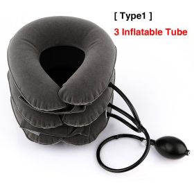 Inflatable Neck Tractor Relaxation Pillow Travel Soft Cervical Vertebra Traction Neck Relief Posture Correction Stretching Brace (Color: gray type1)
